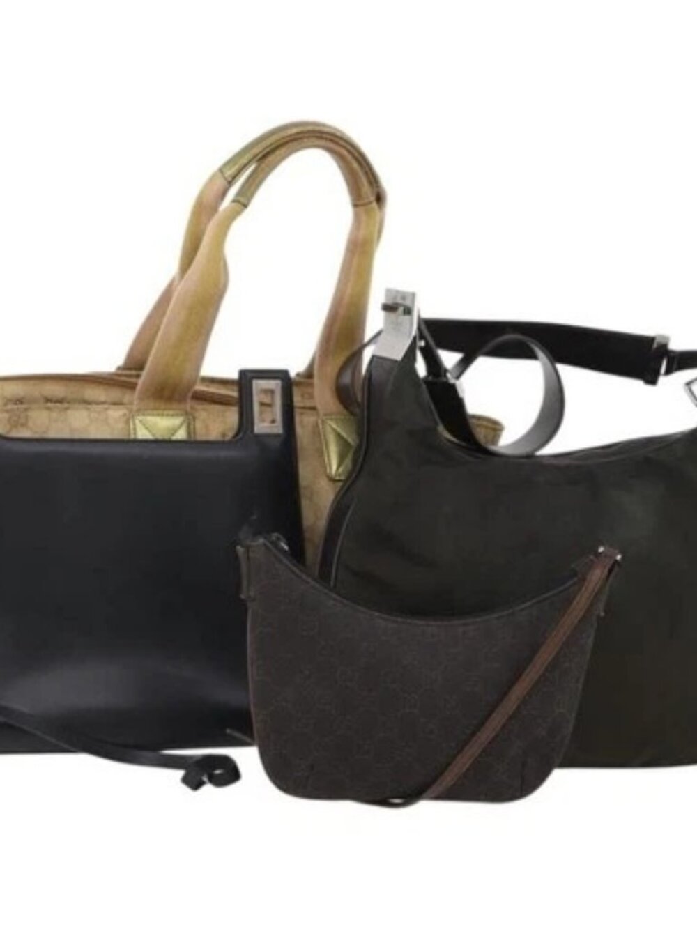 GUCCI GG Canvas Tote Bag Leather Canvas 4 Set Beige Black Brown Auth gh2142